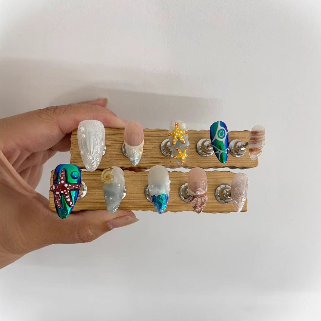 Hand-Painted Almond Press-On Nail Set - Professional Long Manicure Kit