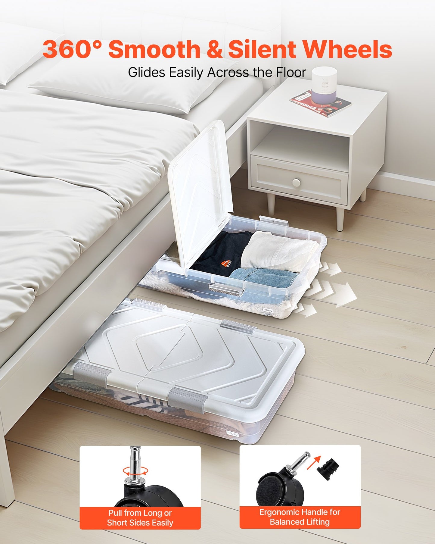 Under Bed Storage Bins with Wheels, Large Capacity Clothes & Shoe Organizer, 4 Pack