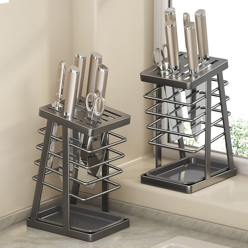 Portable Kitchen Knife Storage Rack with Water Tray - Multi-Color Nordic Style