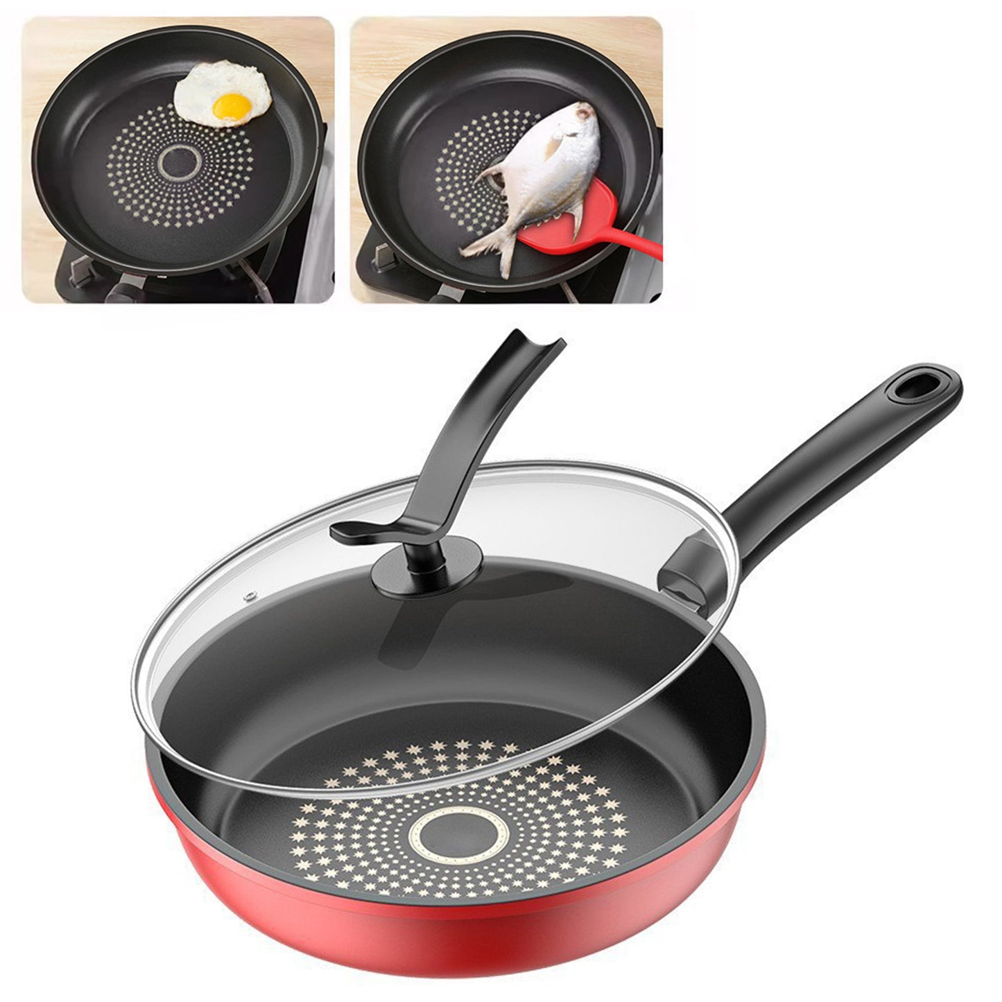 28cm Cast Iron Nonstick Frying Pan with Lid - Universal Use