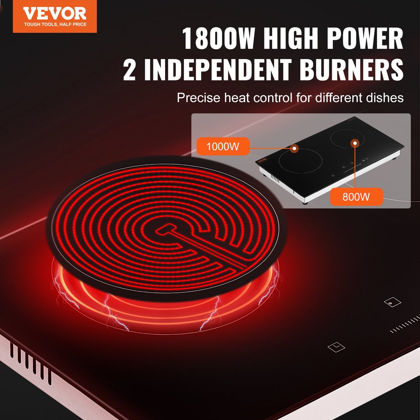 Built-in Electric Cooktop 2 Burners 23.6x13.3 Inch Black Kitchen Appliance