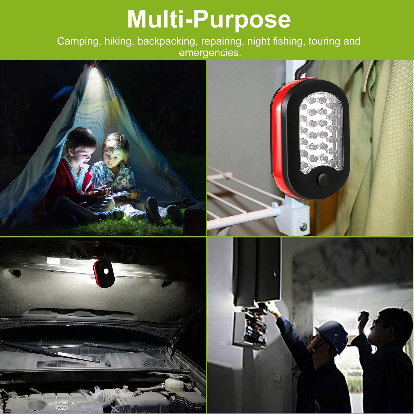 Portable Magnetic LED Work Light with Hook for Camping Hiking Emergency - Red