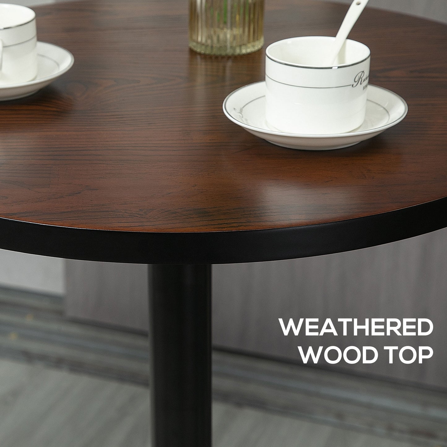 41" Rustic Industrial Round Bar Table with Elm Wood Top