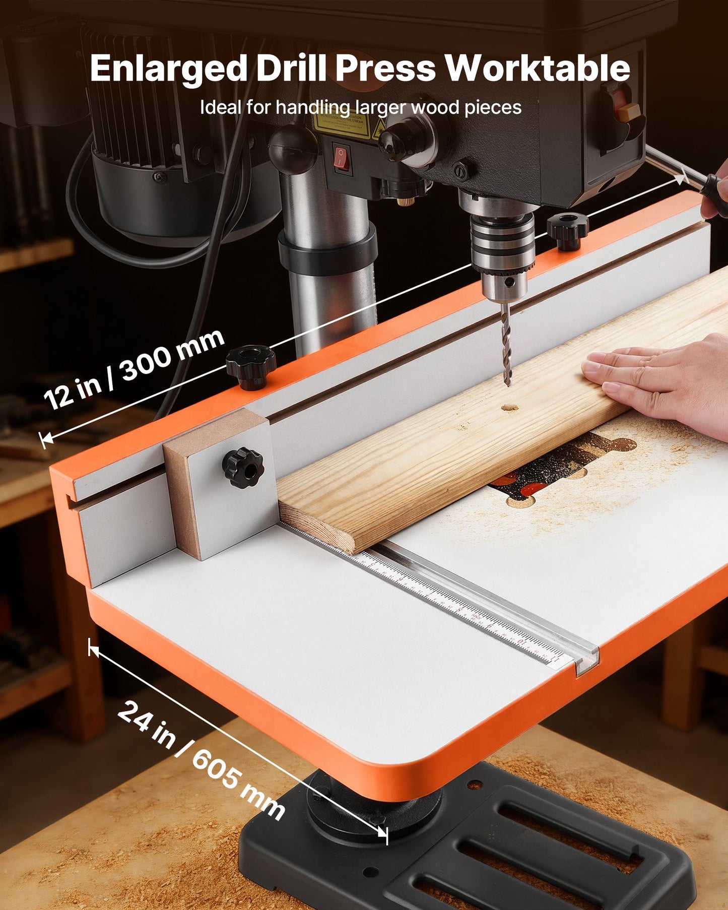 24x12 Inch Drill Press Worktable with Adjustable Fence, T-Slots & Scale