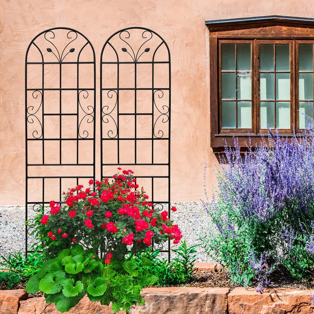 Metal Garden Trellis for Climbing Plants - 2 Pack, 86.7" x 19.7", Rustproof, Black