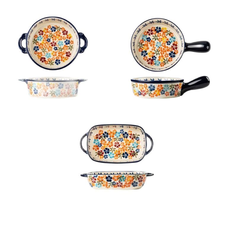 Ceramic Oven and Microwave Bowl with Handle - Porcelain Kitchen Servingware