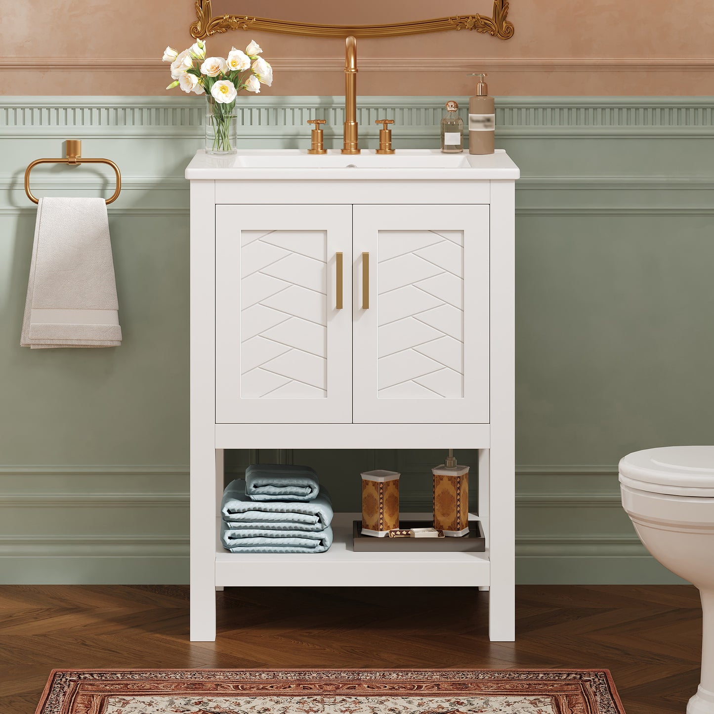 24 Modern Bathroom Vanity With Elegant Twill Design & Soft-Close