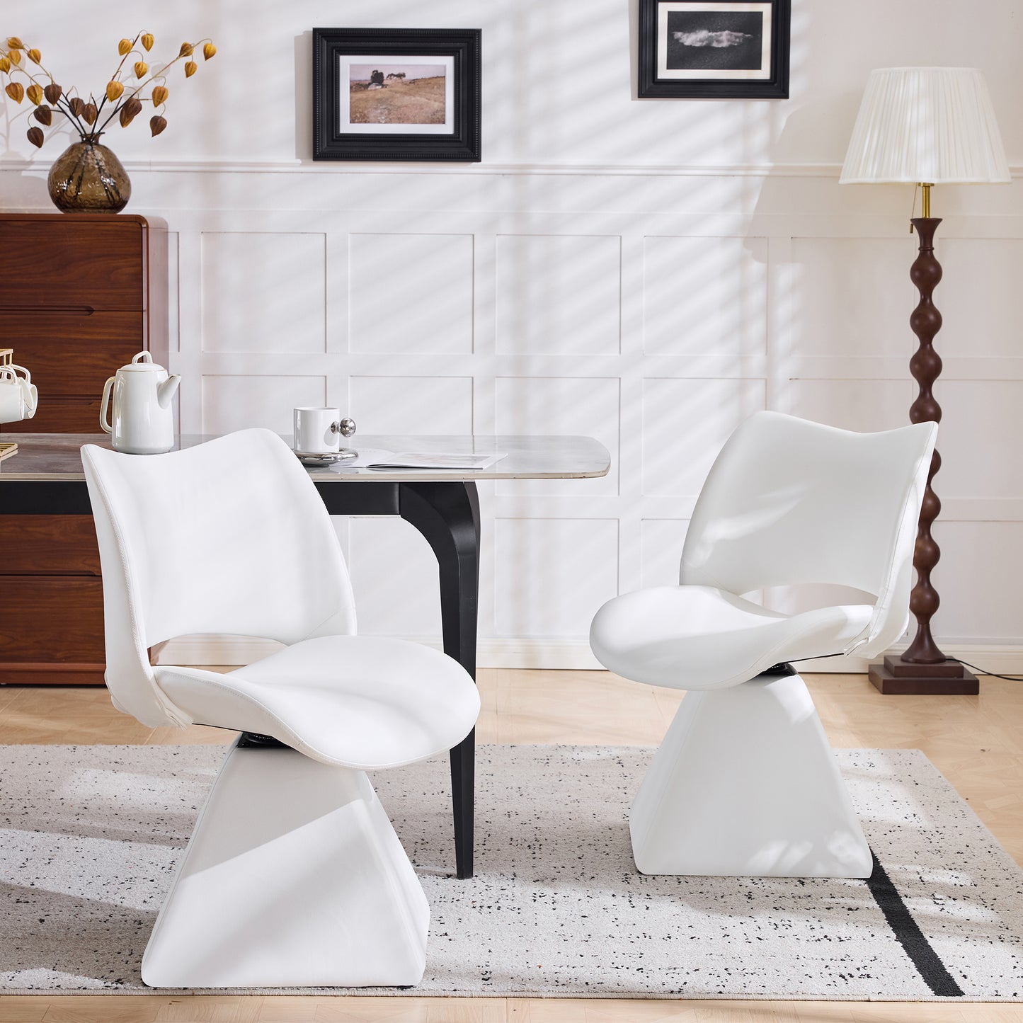 White Swivel Dining Chair - Modern High-Back Design
