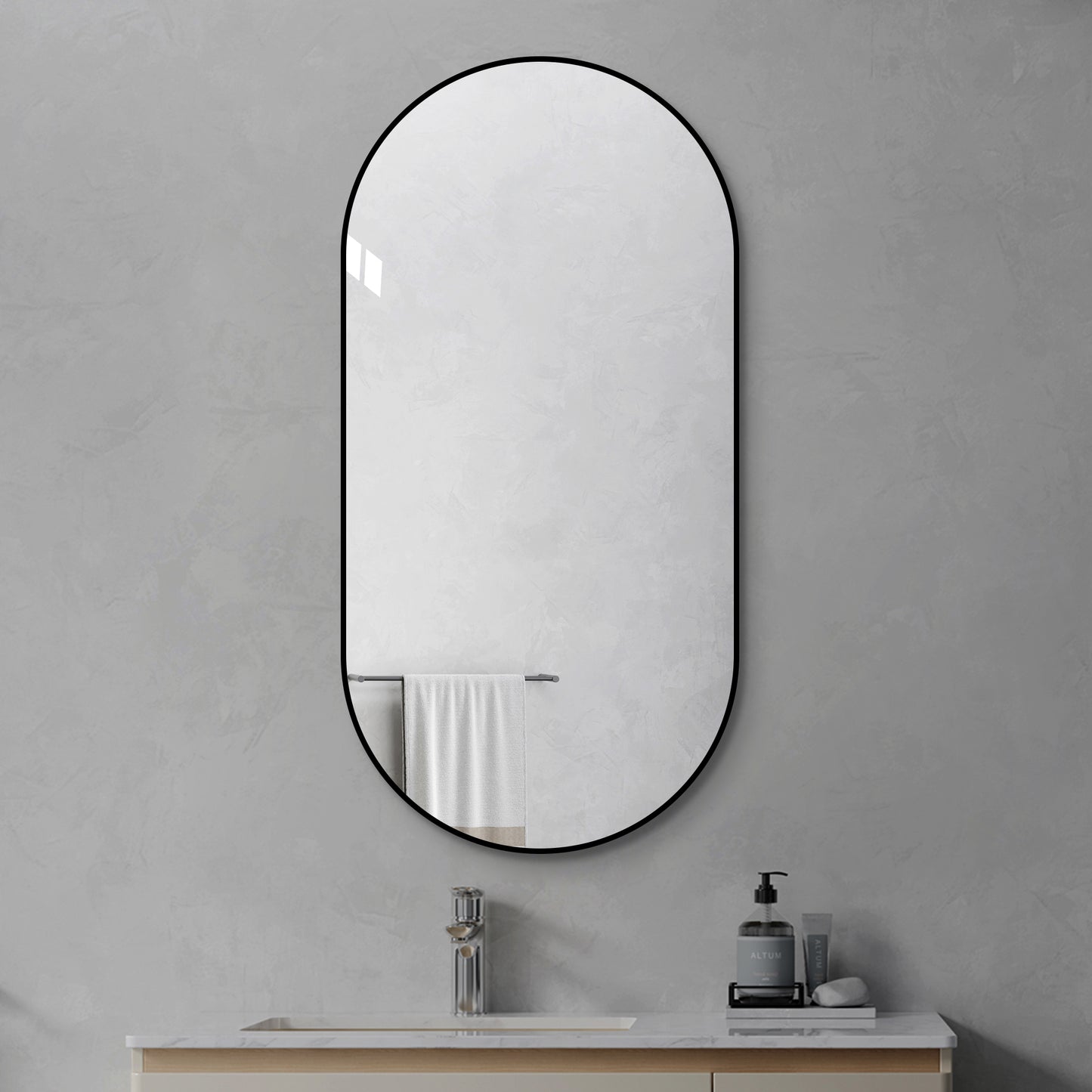 48x24 Inch Black Wall Mounted Bathroom Vanity Mirror - Modern Design