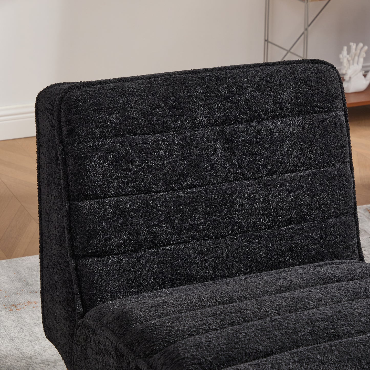 Modern Armless Accent Chair - Black Chenille Upholstered