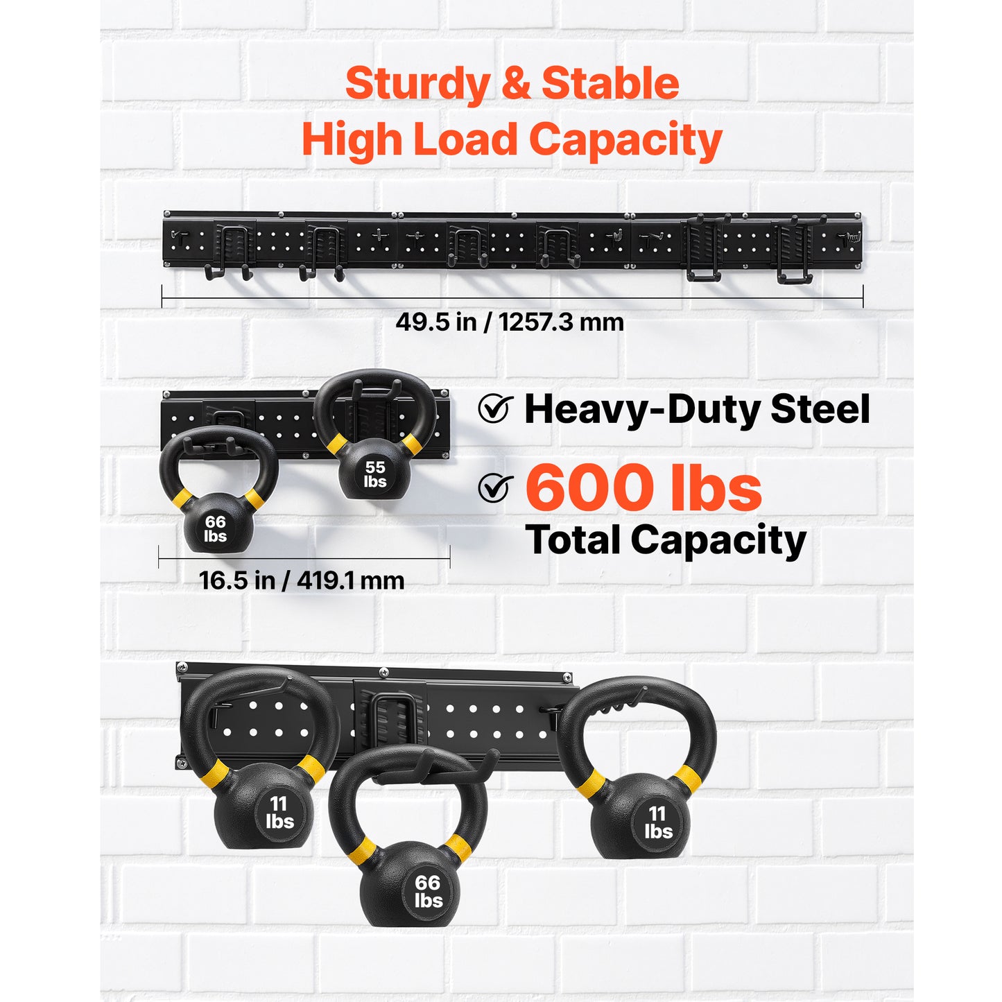 Garage Tool Organizer Wall Mount 49.5 Inch Heavy Duty Rack with Hooks for Garden Tools