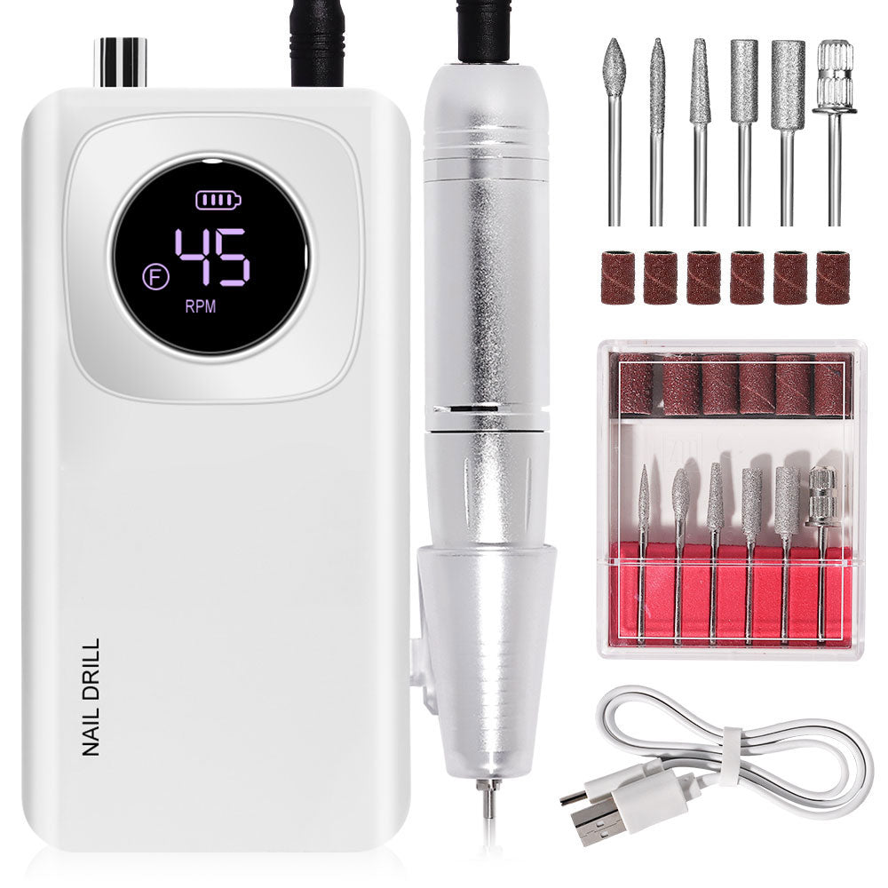 Professional Cordless Nail Drill - 45000RPM Rechargeable E-File Kit