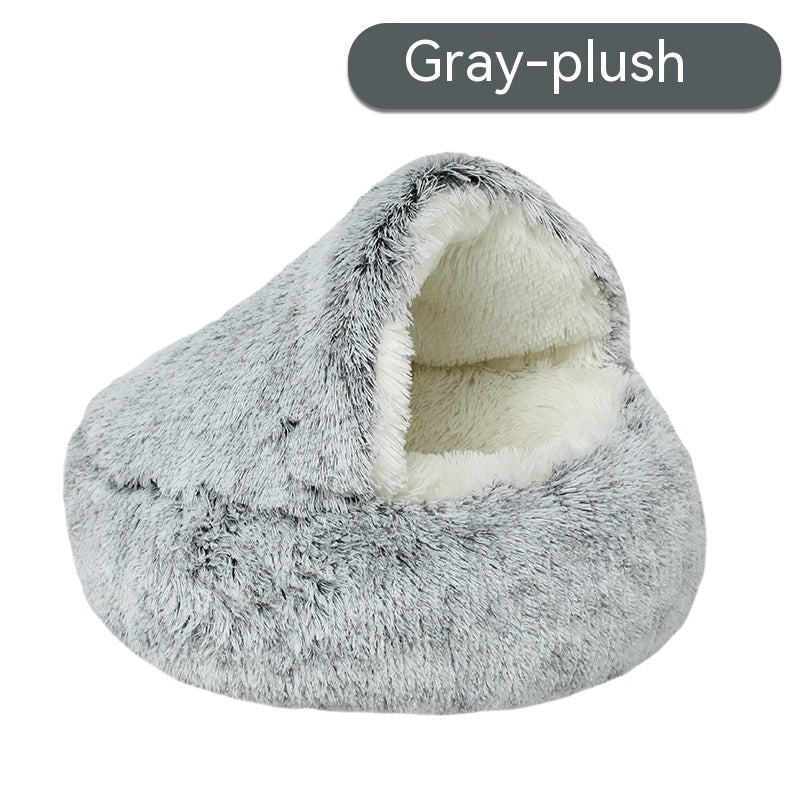 Semi Enclosed Pet Cat Bed & Dog House - Soft Plush Nest for Small to Large Pets
