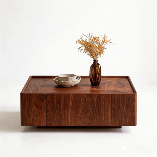 35.4-Inch Square Coffee Table - Modern Walnut Wood Design