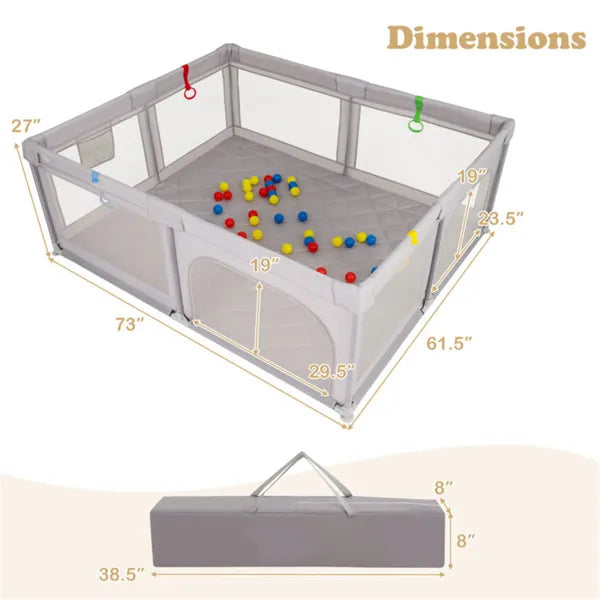 Portable Baby Play Yard 73x61.5x27 Breathable Mesh with 50 Ocean Balls & Carry Bag