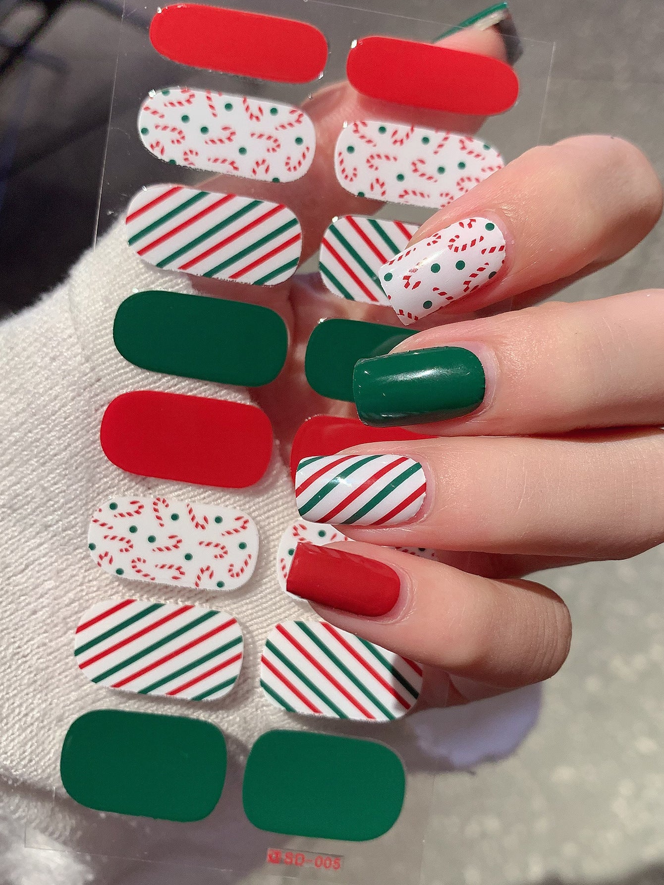 Christmas Nail Stickers Set - Holiday Checkerboard Star Candy Designs for Manicure