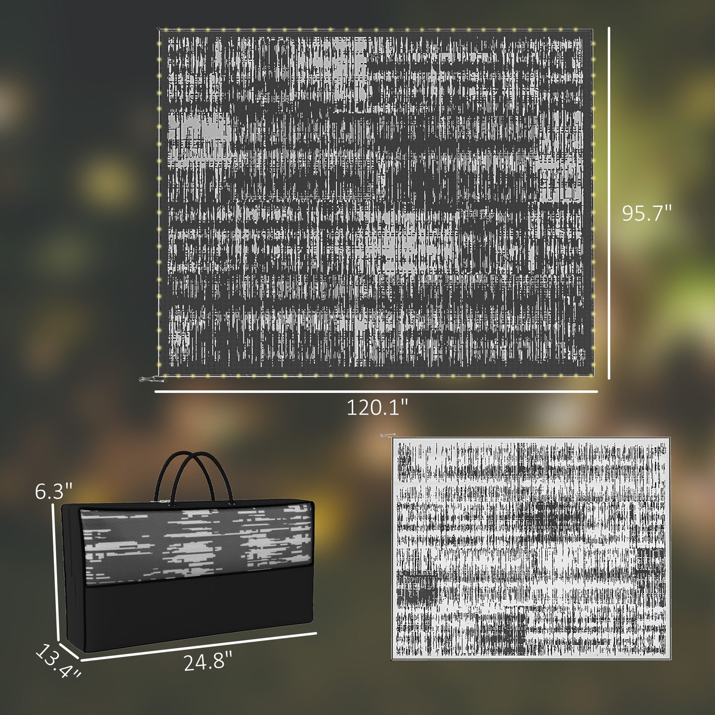 Reversible Outdoor Rug with LED Lights & Carry Bag - Dark Gray