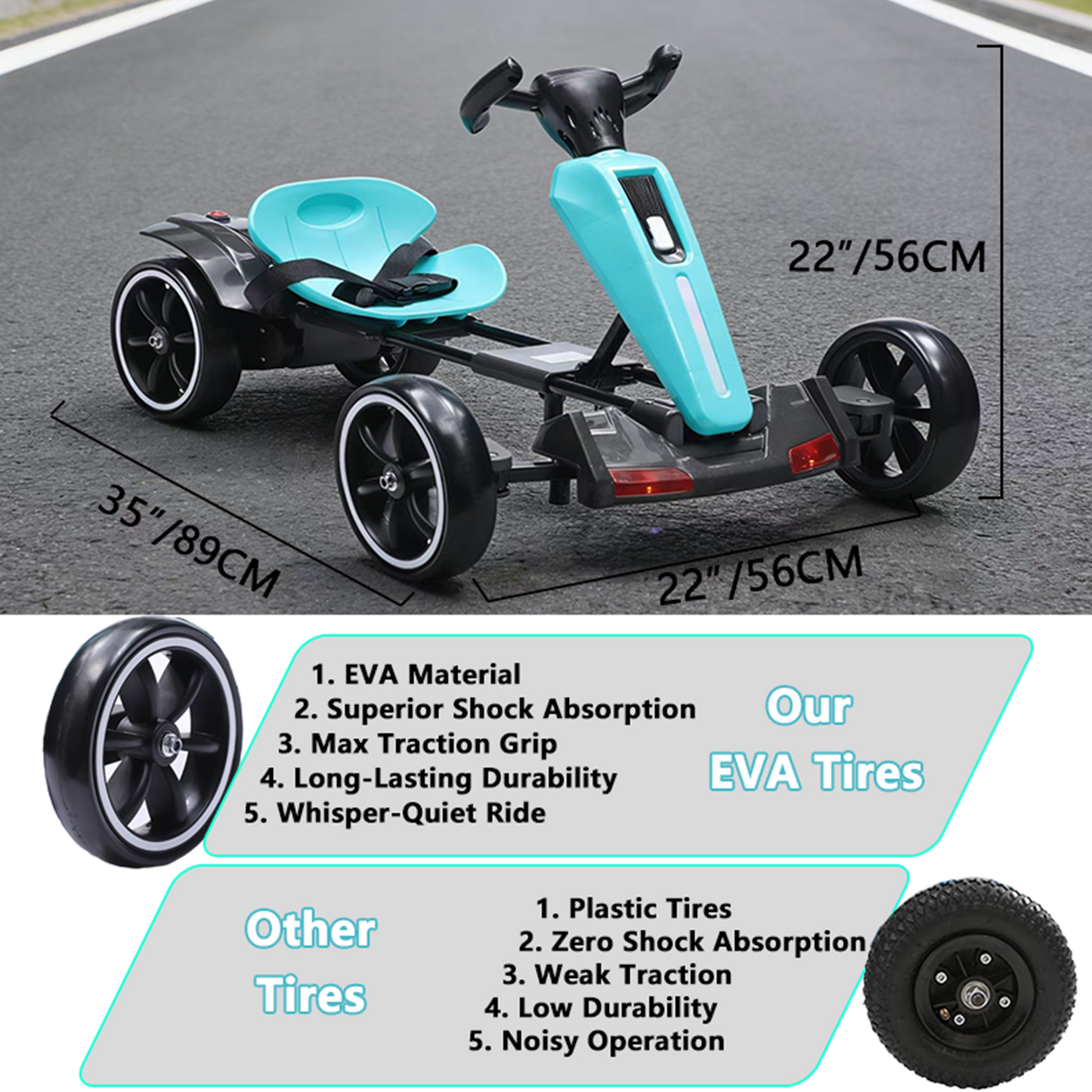 12V Electric Kids Pedal Go Kart with Adjustable Seat - Light Blue