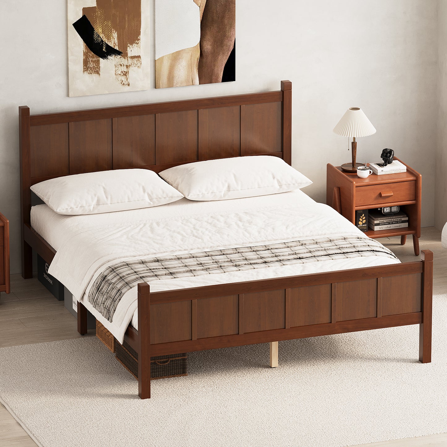 Queen Size Flat Panel Bed With Headboard & Footboard, Minimalist