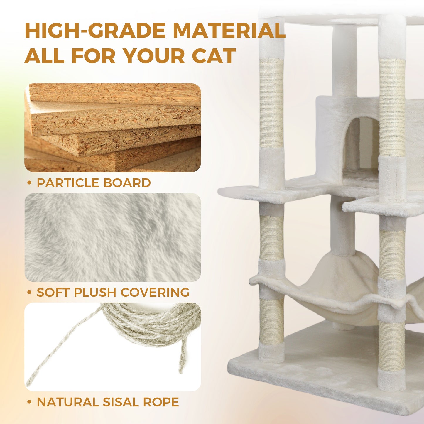 78-Inch Beige Cat Tree Tower with Large Condo, Sisal Scratching Post & Perches