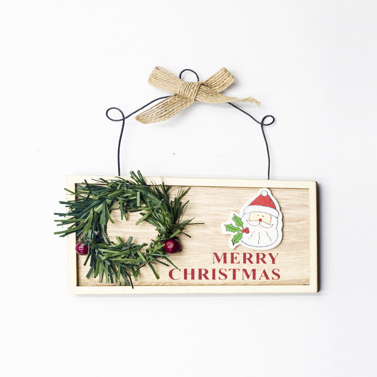 Wooden Christmas Doorplate with Painted Square Design – Festive Holiday Decor