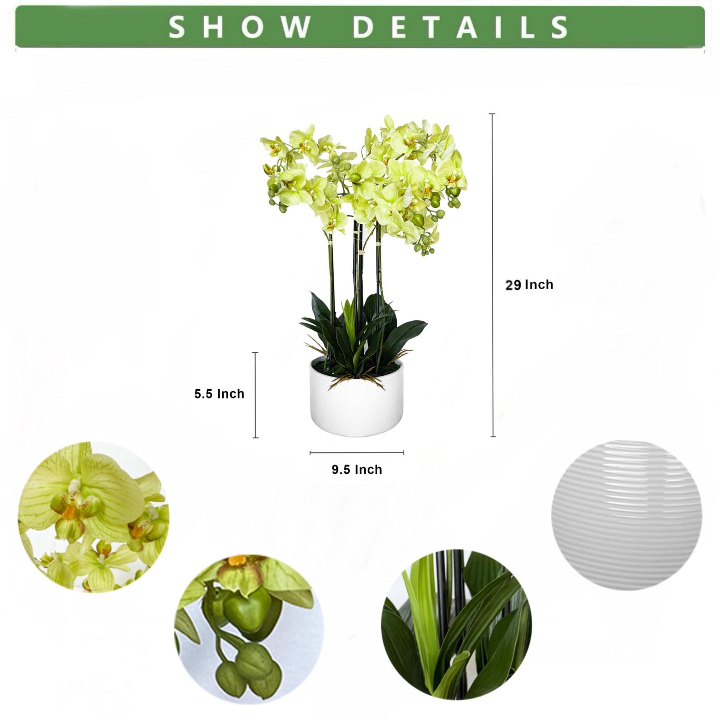 Artificial Orchid Arrangement - 4 Stems in Ceramic Pot