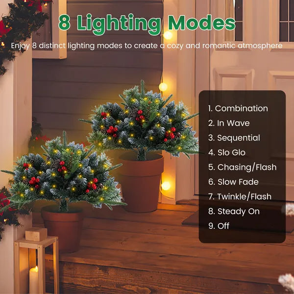 Artificial Christmas Tree Urn Filler with LED Lights - 2Pcs