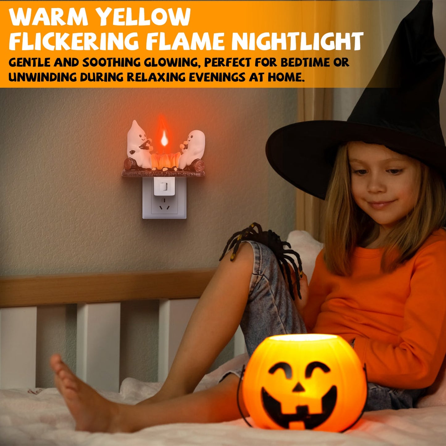 Ghost Campfire Flickering Night Light - Halloween & Bedroom Decor, Pack of 2