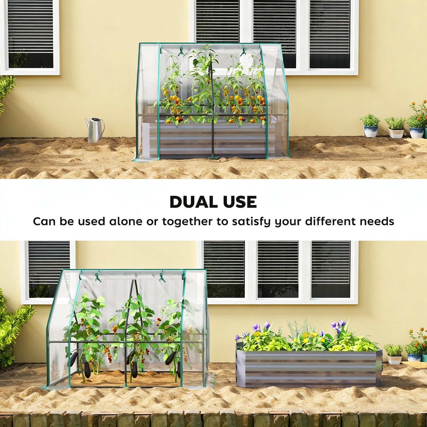 2-in-1 Raised Planter Greenhouse with Galvanized Steel Frame