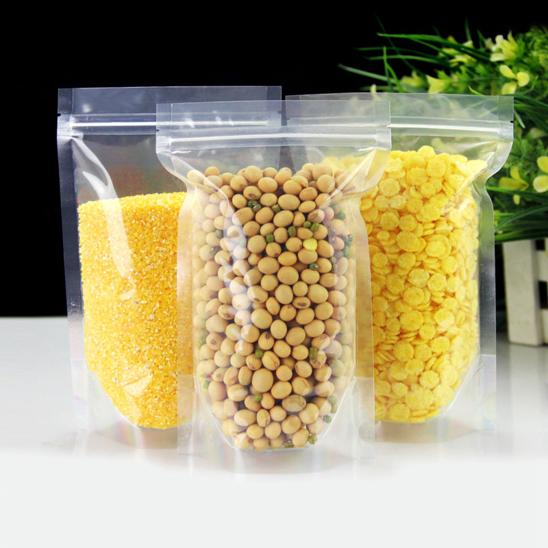 Transparent Stand-Up Food Storage Bag - Thick Plastic Snack Bag