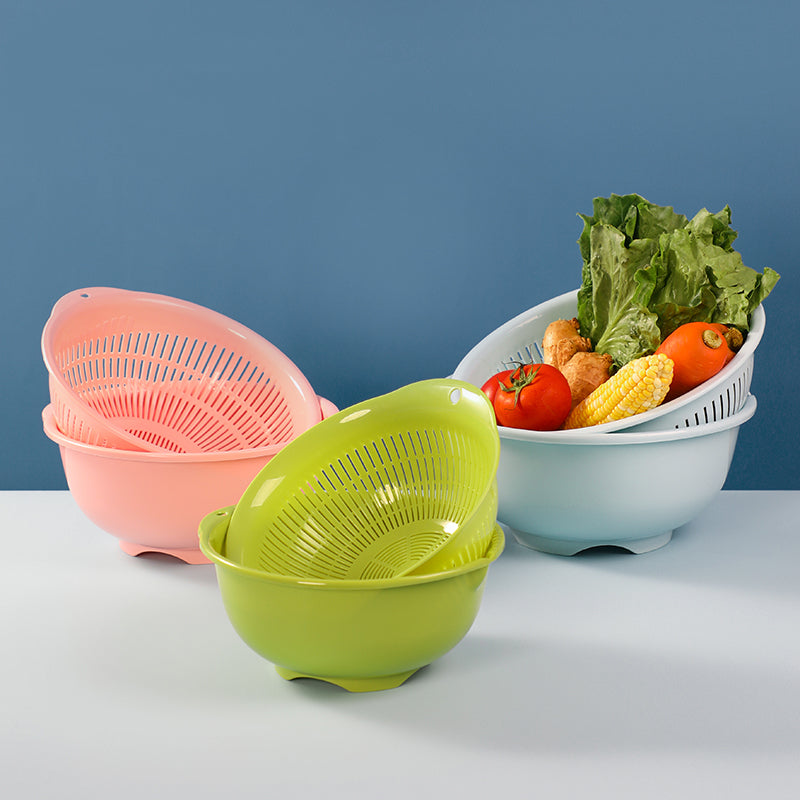 Double-Layer Vegetable Washing Basket for Kitchen Drain Storage