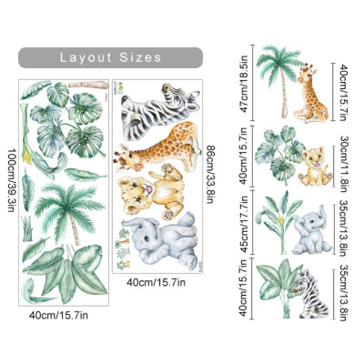 Boho African Animal Tropical Tree Wall Sticker for Kids & Living Room Decor