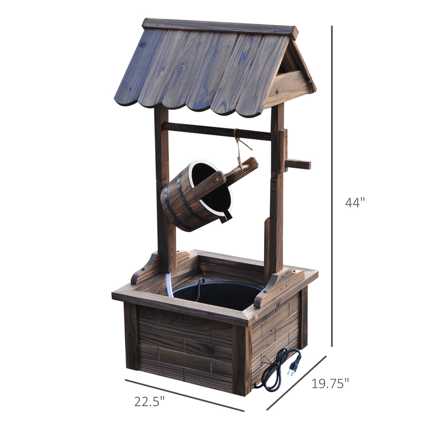 Outdoor Wooden Wishing Well Fountain with Adjustable Water Flow - Rustic Garden Decor