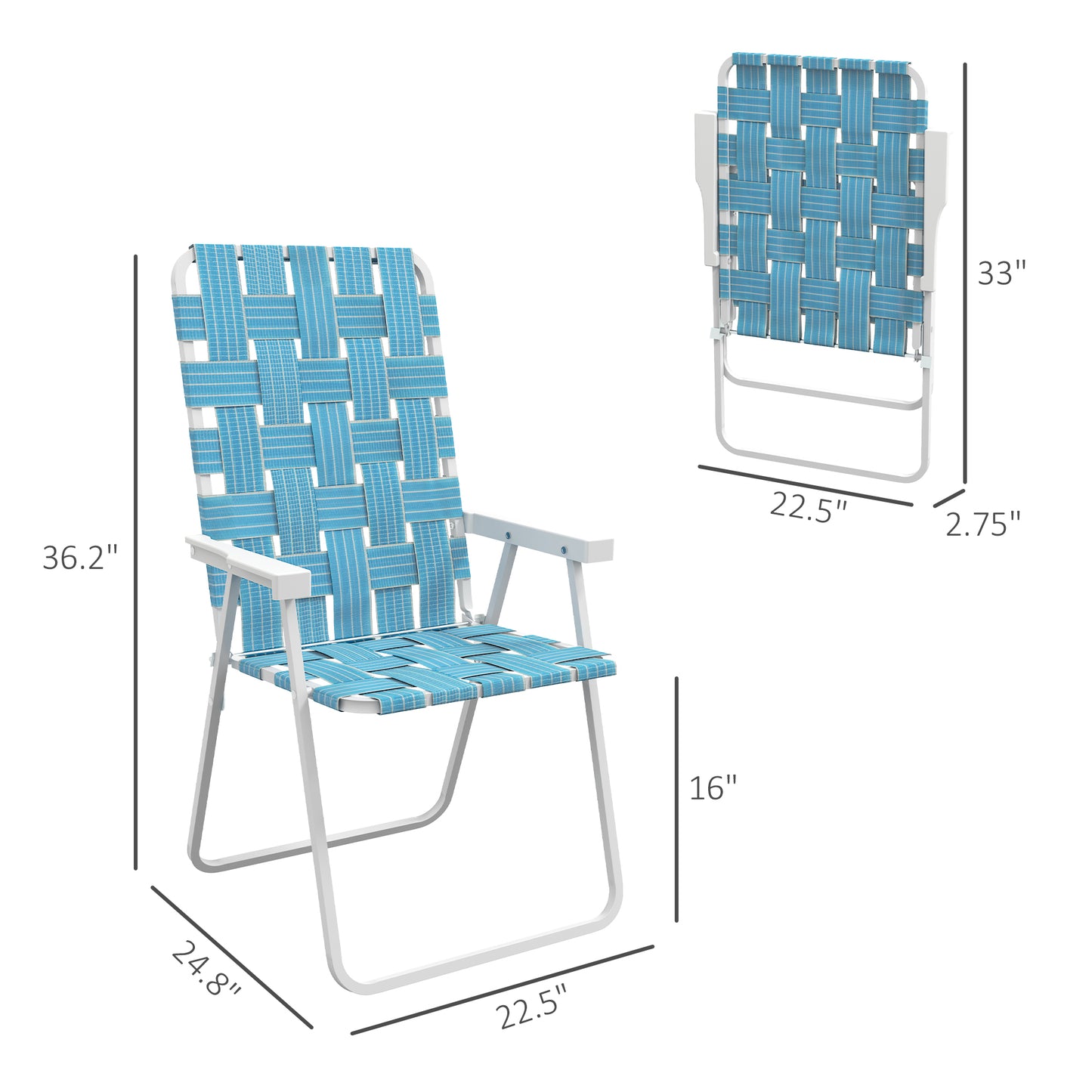 Set of 2 Blue Folding Camping Chairs with Armrests