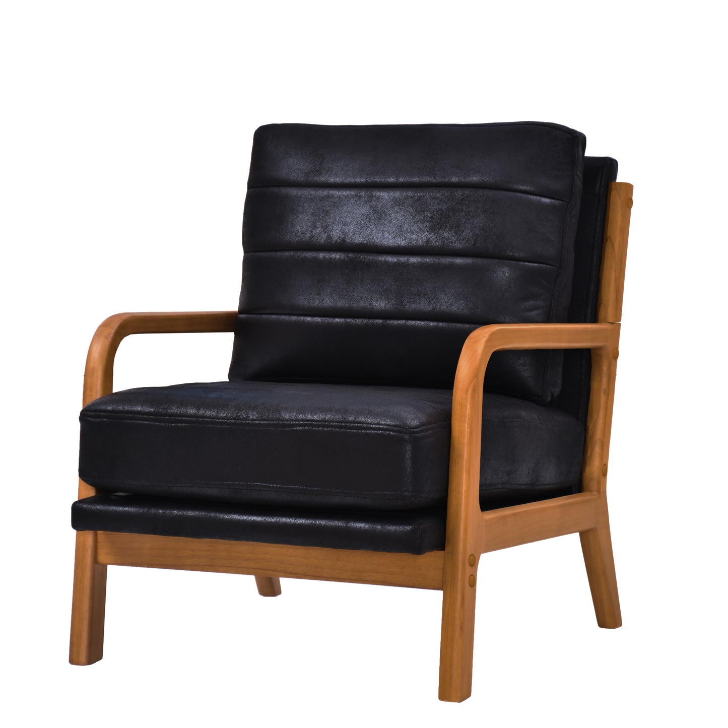 Mid-Century Modern Black Foil Fabric Wood Armchair