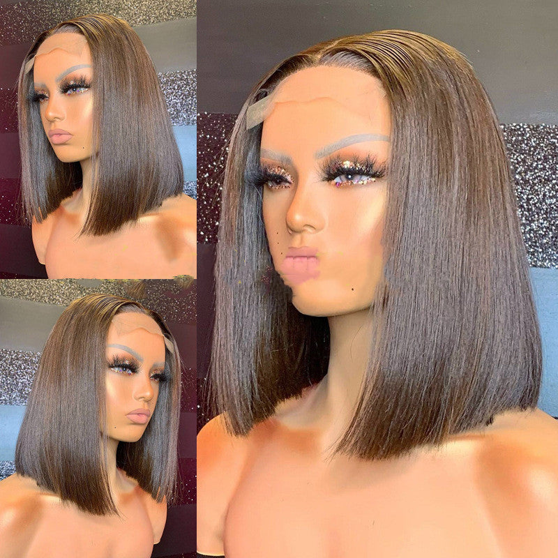 Short Bob Wig with Long Bangs - Synthetic Hair