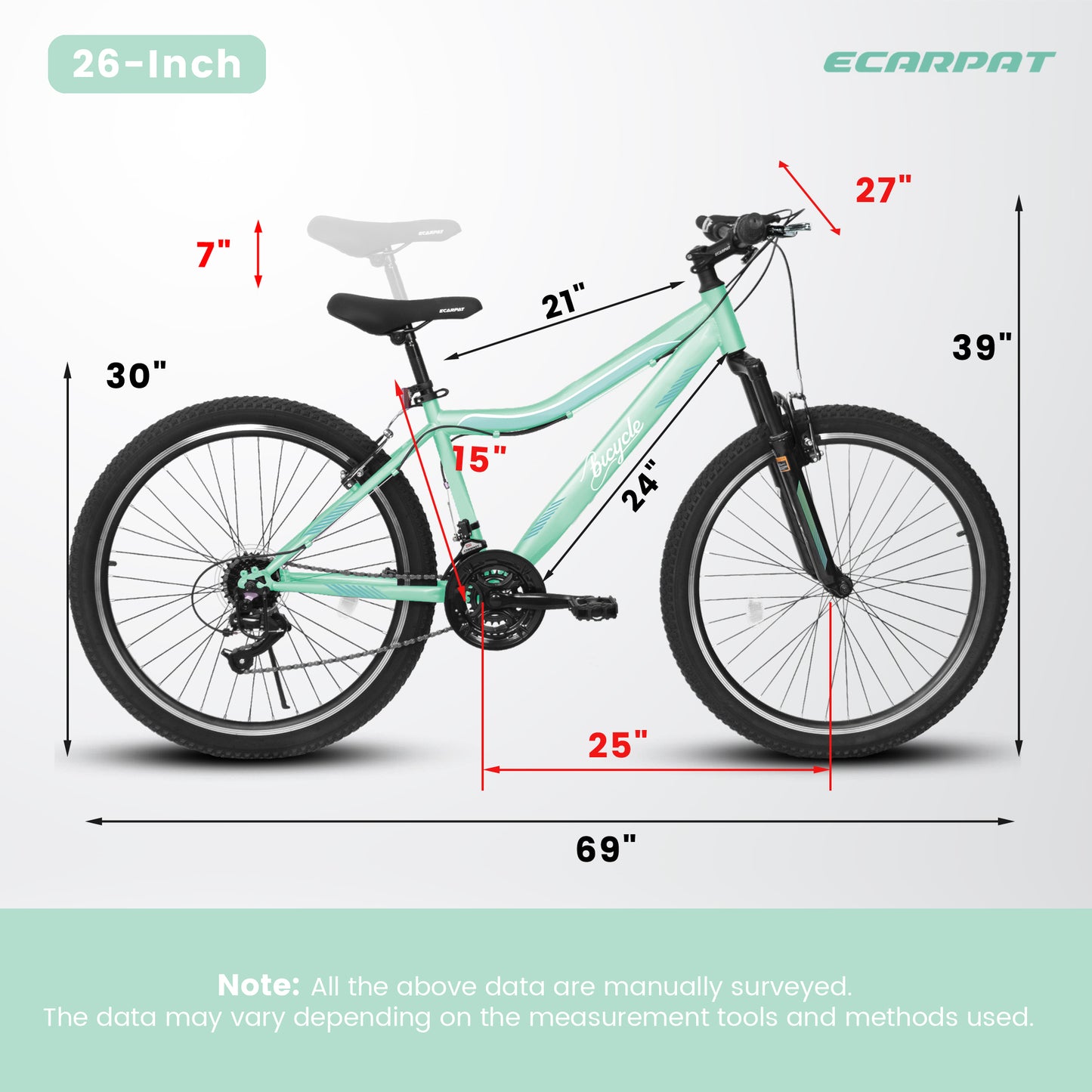 A26208D Mountain Bike 24/26 Inch - Carbon Steel Frame, 21 Speed, Green