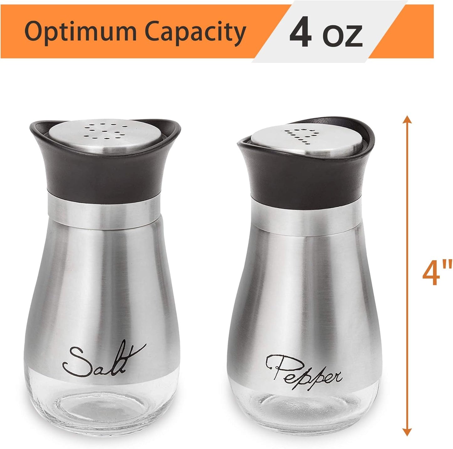 Salt and Pepper Shakers Set - 4 Oz Glass Bottom Spice Dispensers