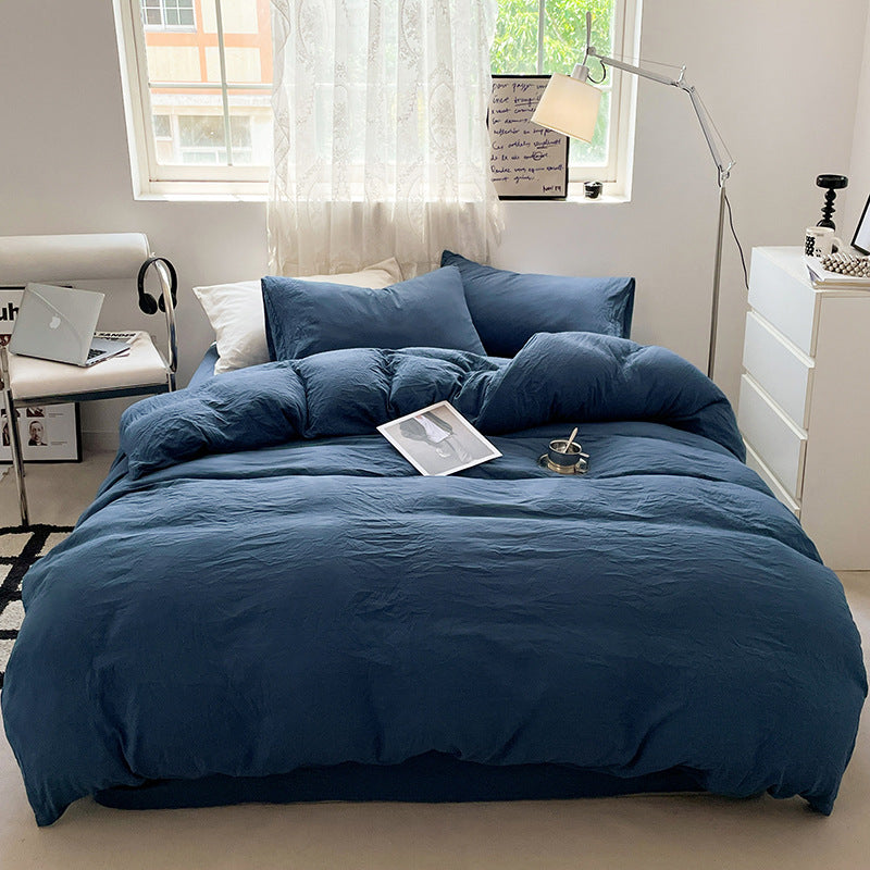 Solid Color Cotton Bed Sheet Set - Soft Washed Bedding Includes Quilt Cover & Pillowcases