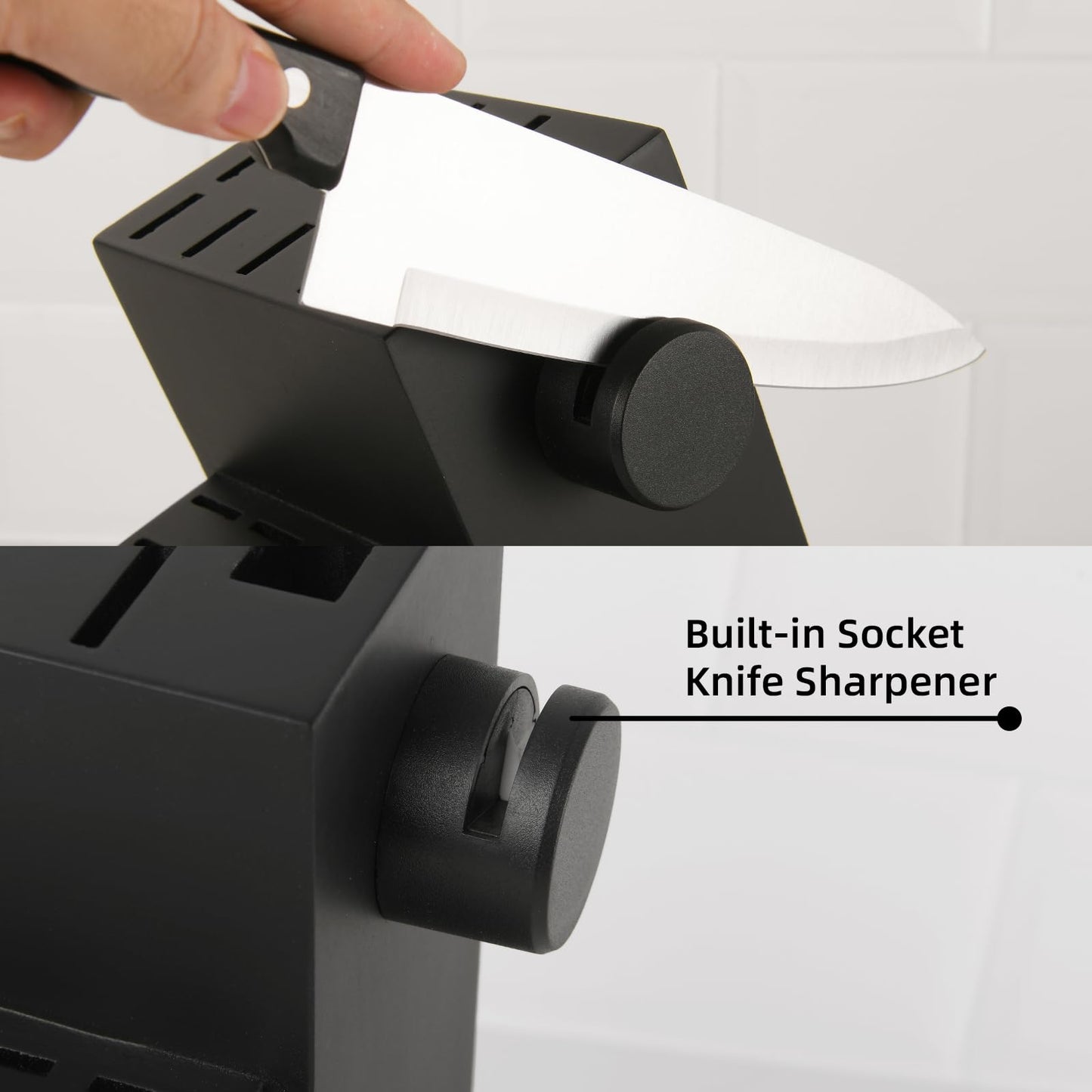 19-Piece Kitchen Knife Set with Built-in Sharpener - Black