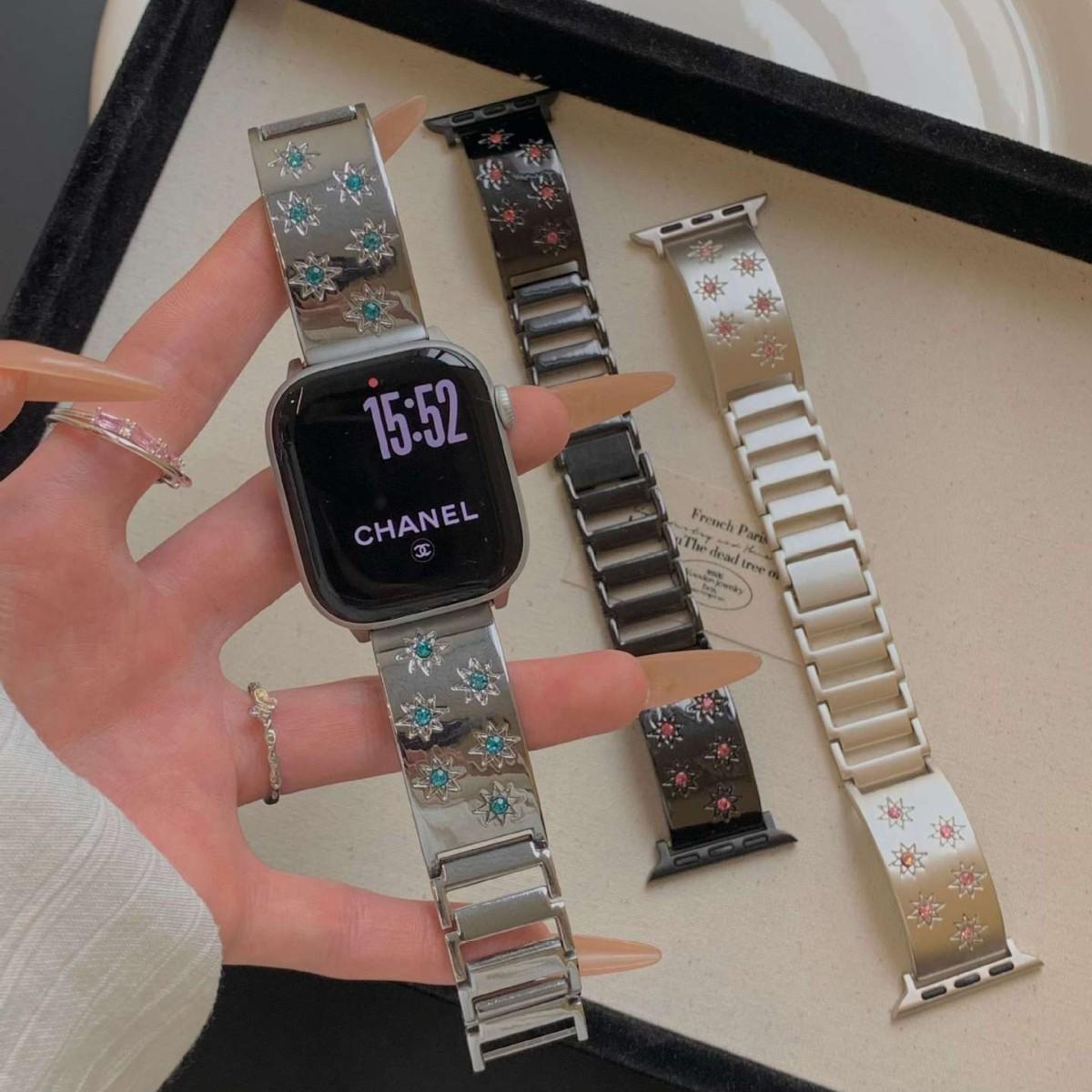 Fashionable Apple Watch Band - Metal Strap with Diamond Accents