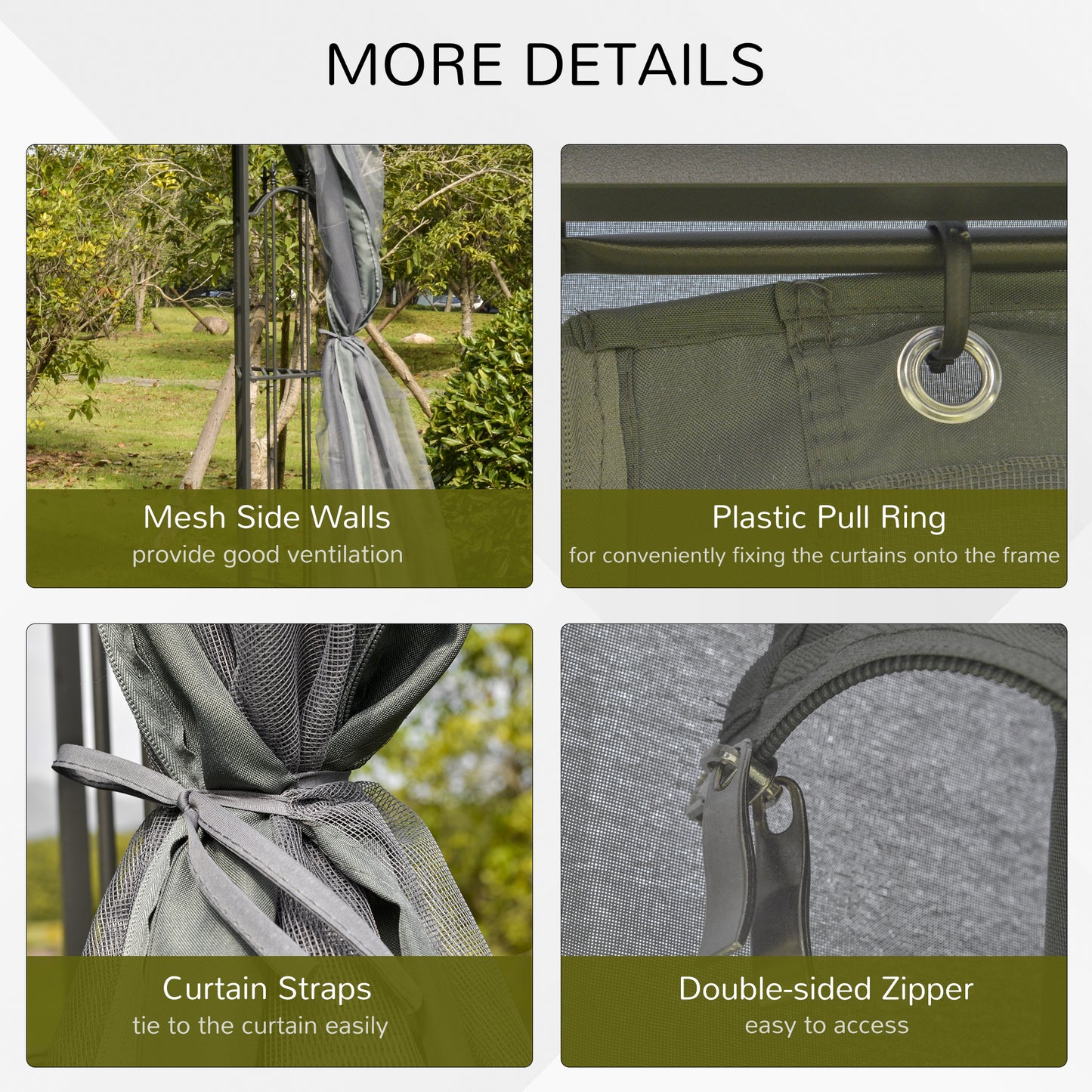 118" Steel Outdoor Patio Gazebo Canopy with Mesh Curtains & Shelves - Gray