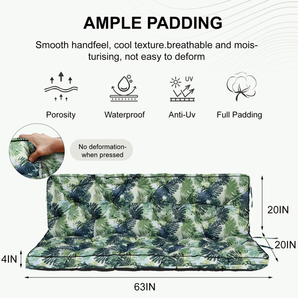 Outdoor Swing Cushion 55 Inch Waterproof Thick Replacement Seat with Backrest & Ties
