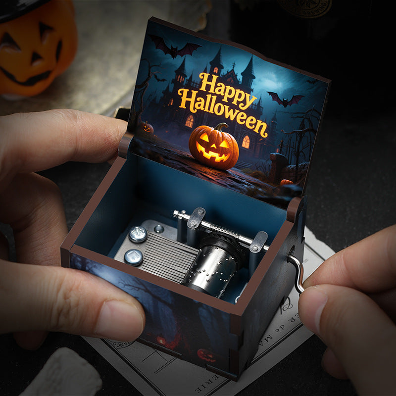 Halloween Wooden Music Box with Spooky Style - Holiday Gift Decor