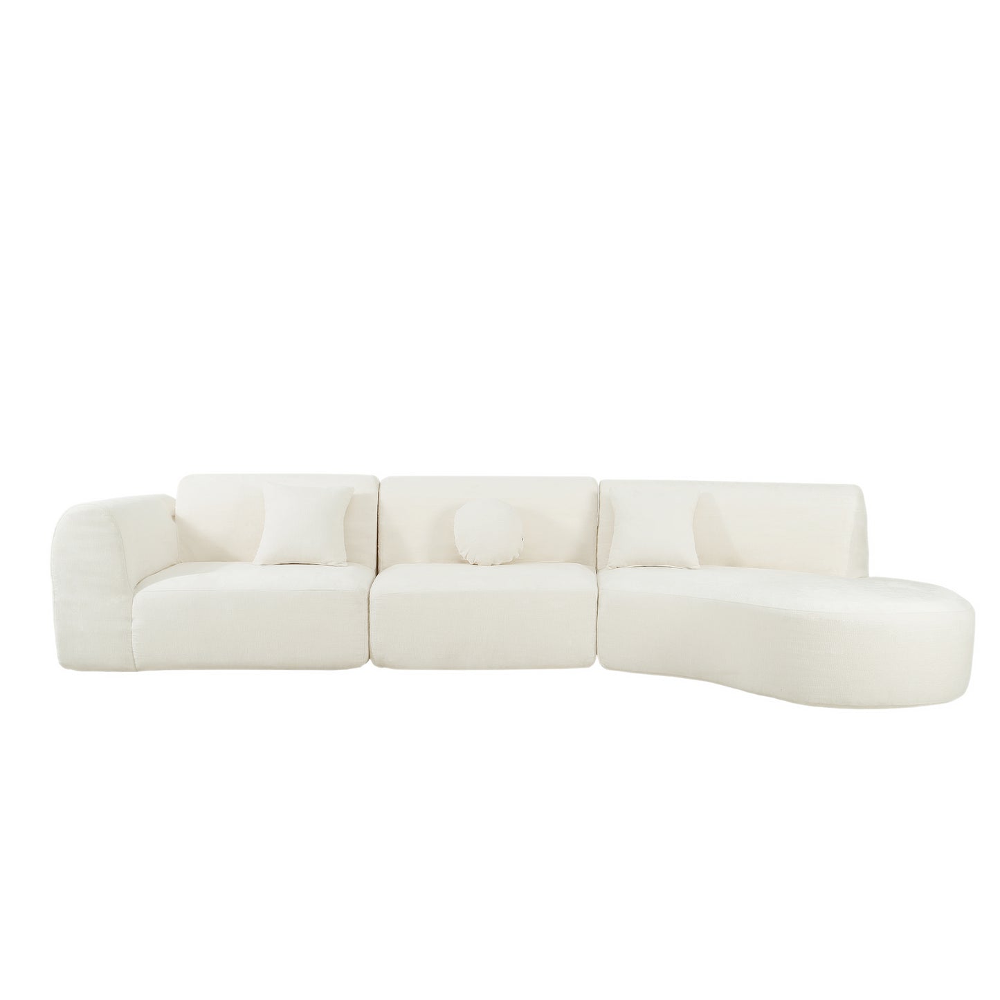 140" Curved Sectional Sofa - Beige 3-Piece Set with Chaise Lounge