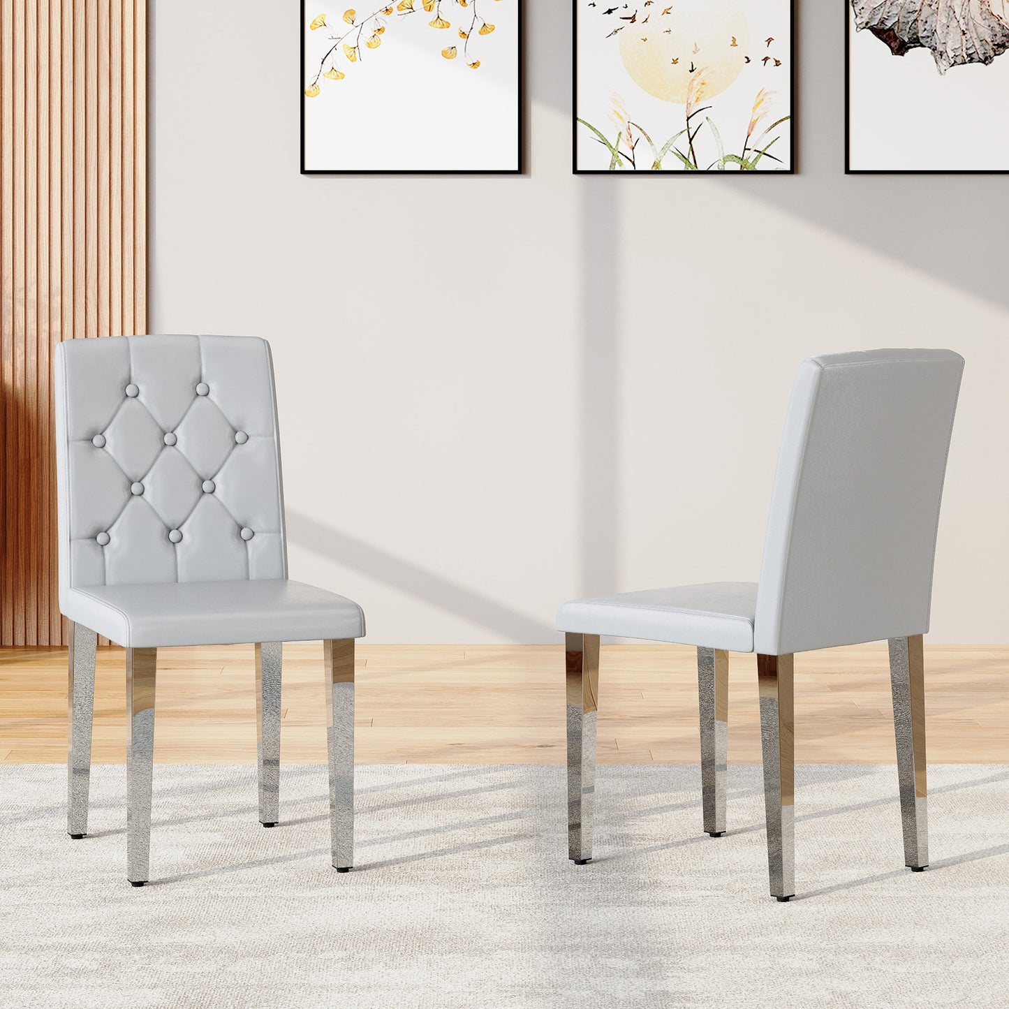 2-piece Set Of Light Grey PU Dining Chairs ,Ergonomically Designed