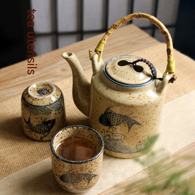 Large Ceramic Tea Pot Set - Retro Japanese Style Glacier Pattern