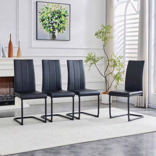 4-Pack PU Upholstered Dining Chairs - Black Modern Kitchen Side With