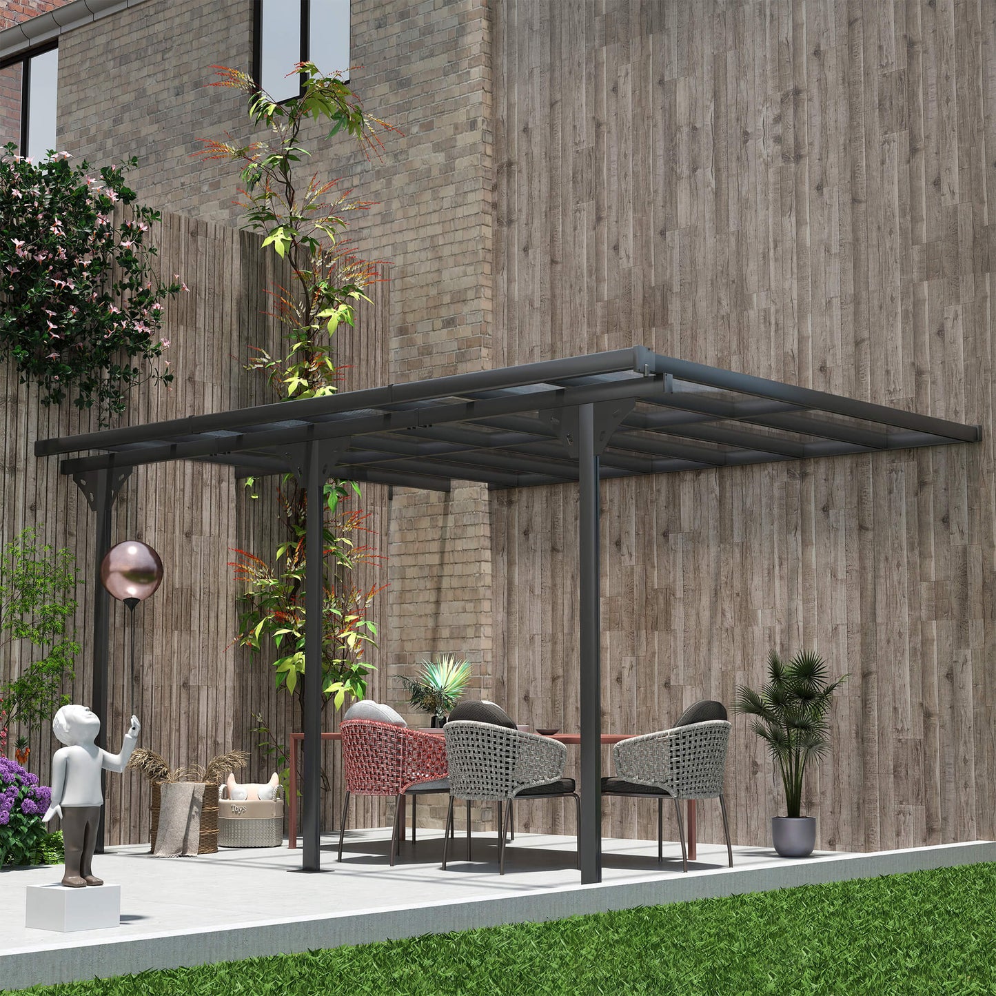 14.5 x 10 Wall-Mounted Aluminum Pergola with UV Blocking - Gray