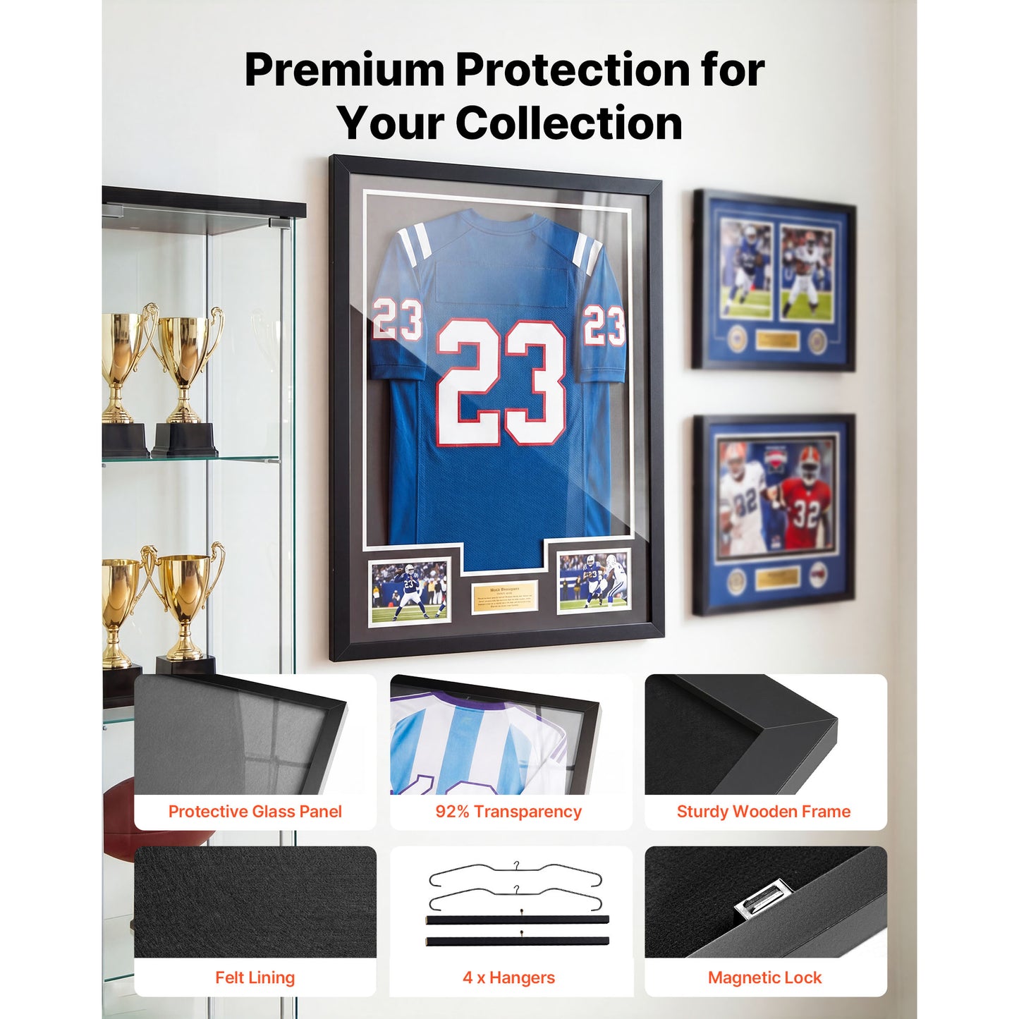 Jersey Display Case 31.3x23.2 Inch Wooden Shadow Box with UV Protection & Magnetic Lock - 2 Pack